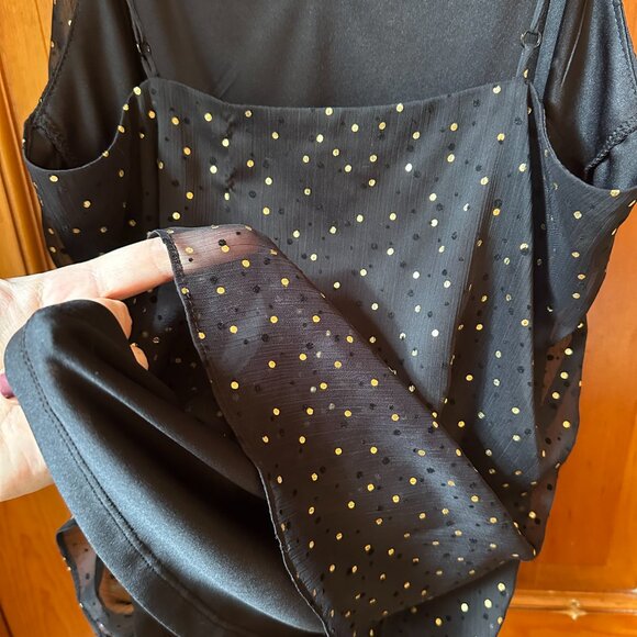 Nine West Black & Gold Polka Dot V-Neck Cami | Lined • Adjustable Straps - Small - Picture 5 of 8